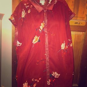 Size 4x dark rust capped sleeve button down & cami